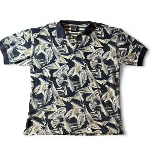 Salty Dog Polo‎ Shirt Sailboat Print Collared Golf Casual Menswear Top